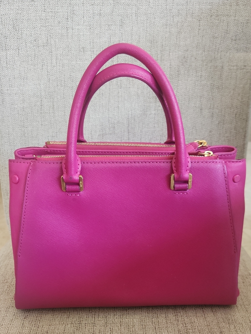 MCM Hot Fuschia Pink Leather Satchel with Gold Hardware